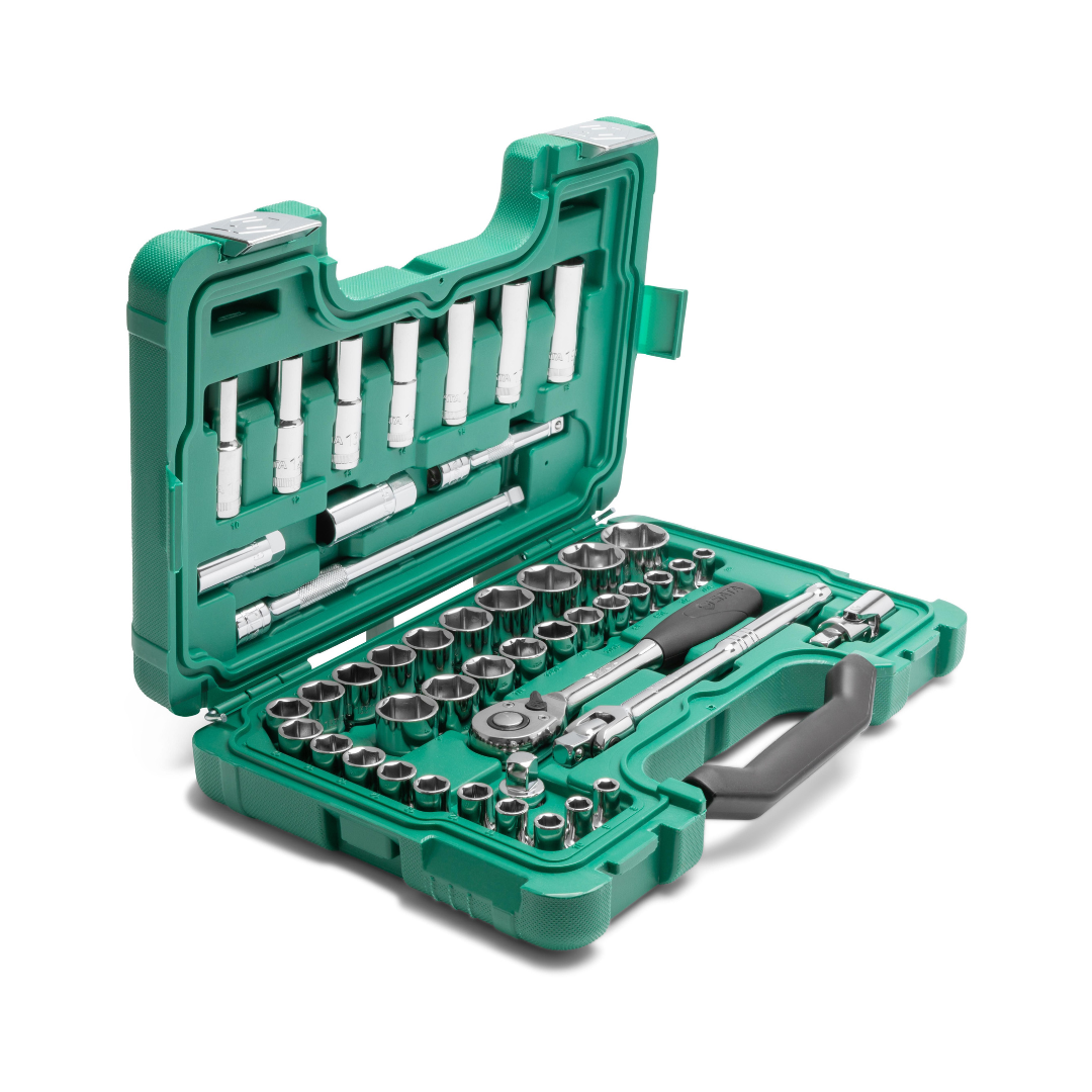 JUEGO DE COPAS MILIMÉTRICAS Y EN PULGADAS SATA DE 46 PIEZAS, CUADRANTE DE 1/2”, REF ST09006SJ