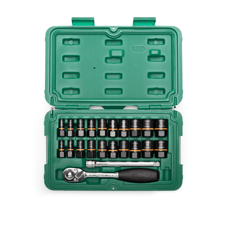 JUEGO DE 23 COPAS EXTRACTORAS PARA TORNILLOS Y TUERCAS DAÑADAS 1/4” Y 3/8”, SATA BOLTBITER REF ST09138
