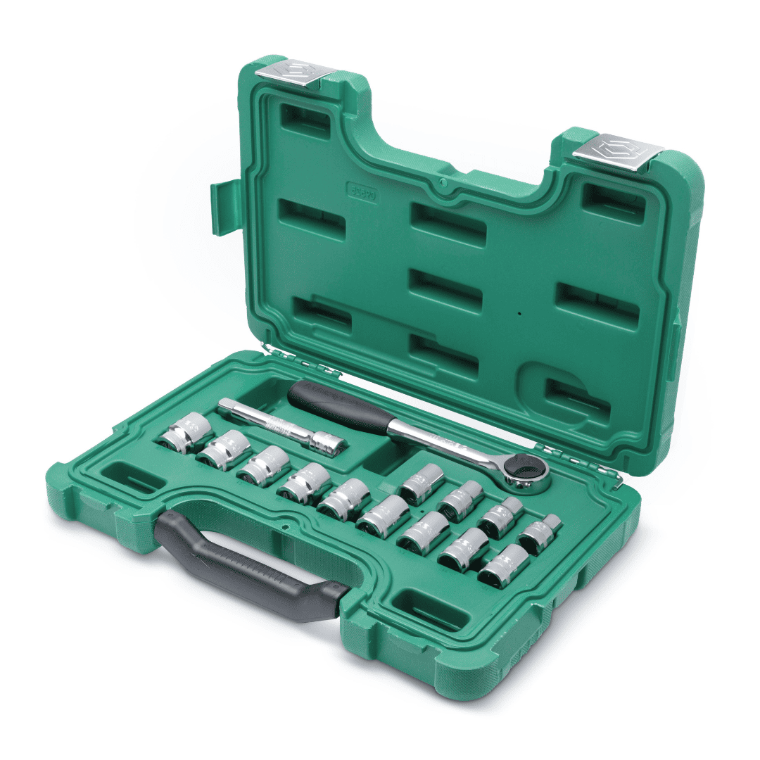 JUEGO DE COPAS MILIMÉTRICAS SATA DE 15 PIEZAS, CUADRANTE DE 1/2”, REF ST09525SJ