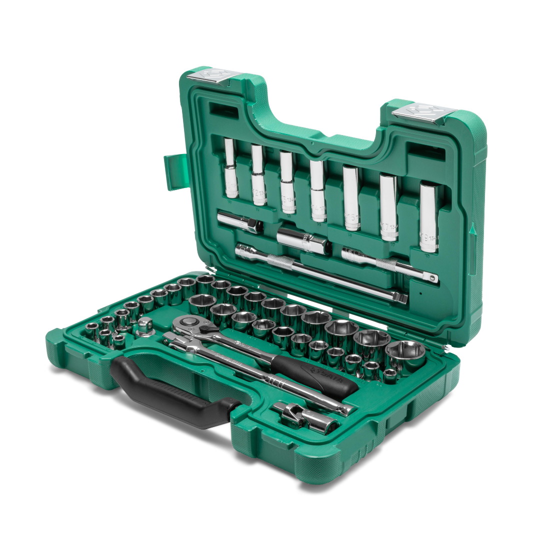 JUEGO DE COPAS MILIMÉTRICAS Y EN PULGADAS SATA DE 46 PIEZAS, CUADRANTE DE 1/2”, REF ST09006SJ
