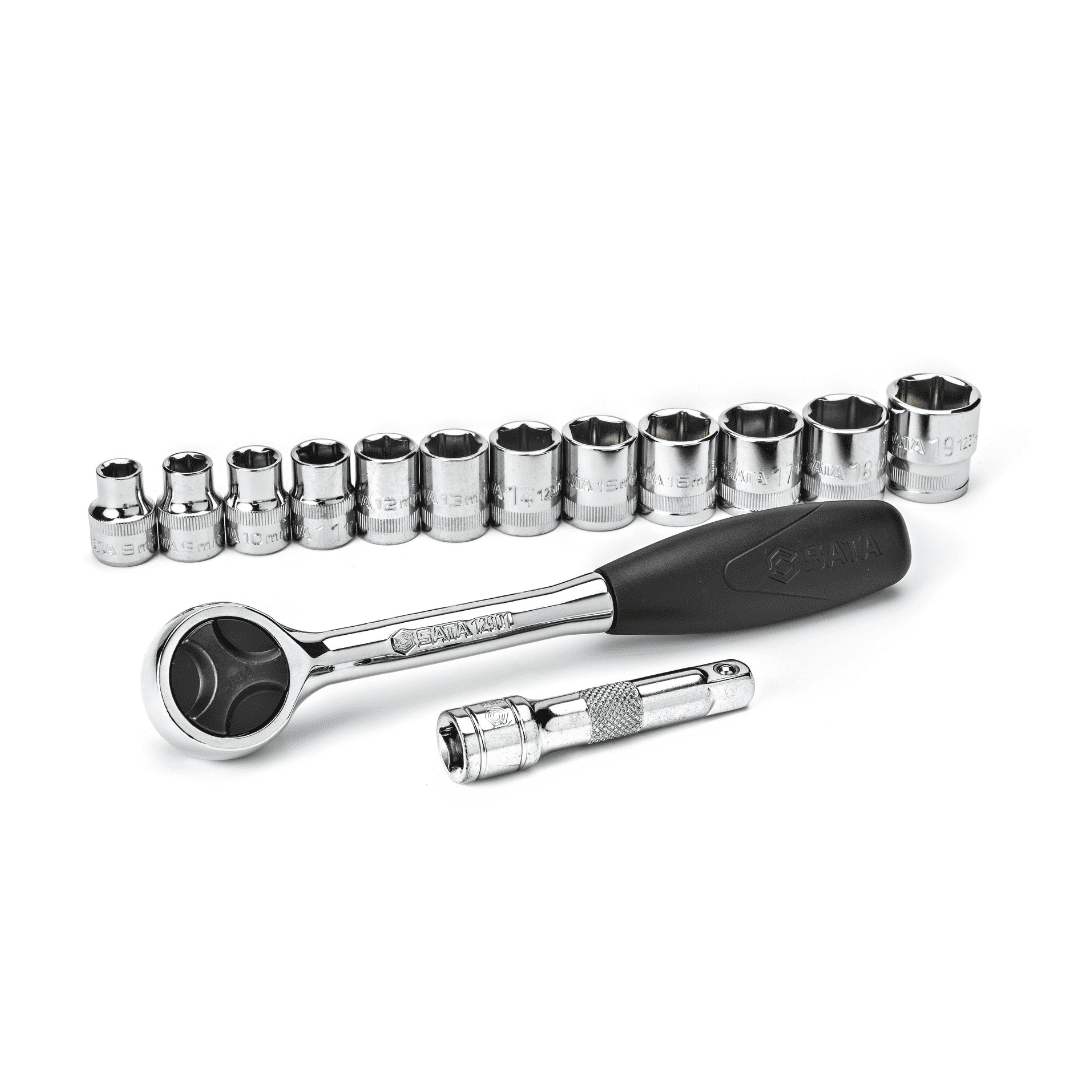 JUEGO DE COPAS CORTAS MILIMÉTRICAS SATA DE 14 PIEZAS, CUADRANTE DE 3/8”, REF ST09523