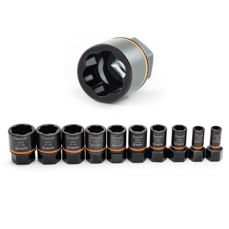 JUEGO DE 13 COPAS EXTRACTORAS PARA TORNILLOS Y TUERCAS DAÑADAS 1/4” Y 3/8”, SATA BOLTBITER REF ST09137