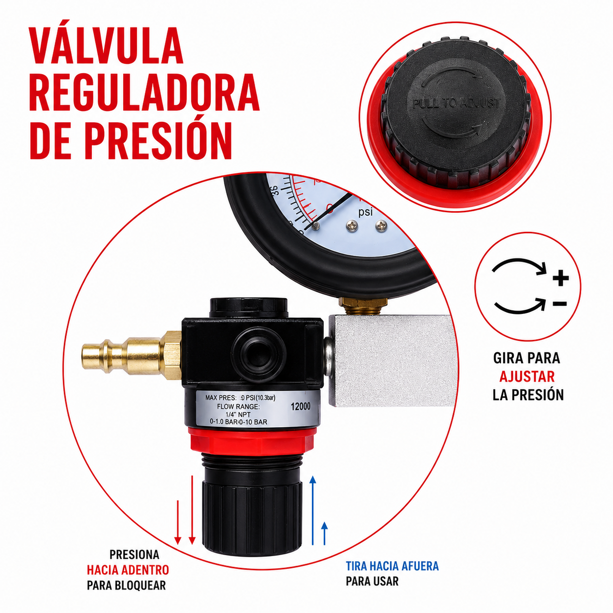 Probador de Fugas de Cilindros 100 PSI con Doble Manómetro 4 Piezas