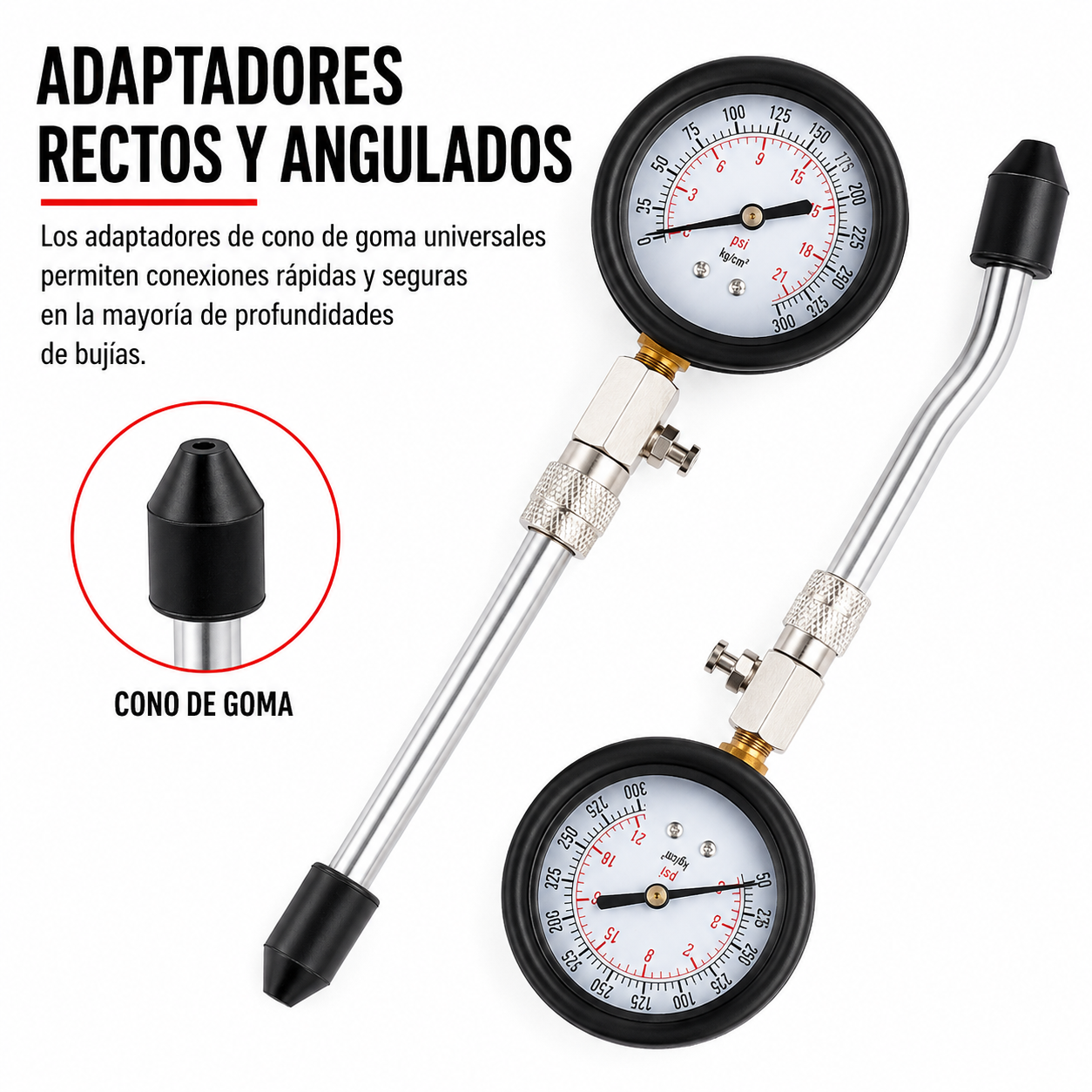 Compresímetro para Prueba de Compresión de Motor Gasolina 0-300 PSI 8 Piezas