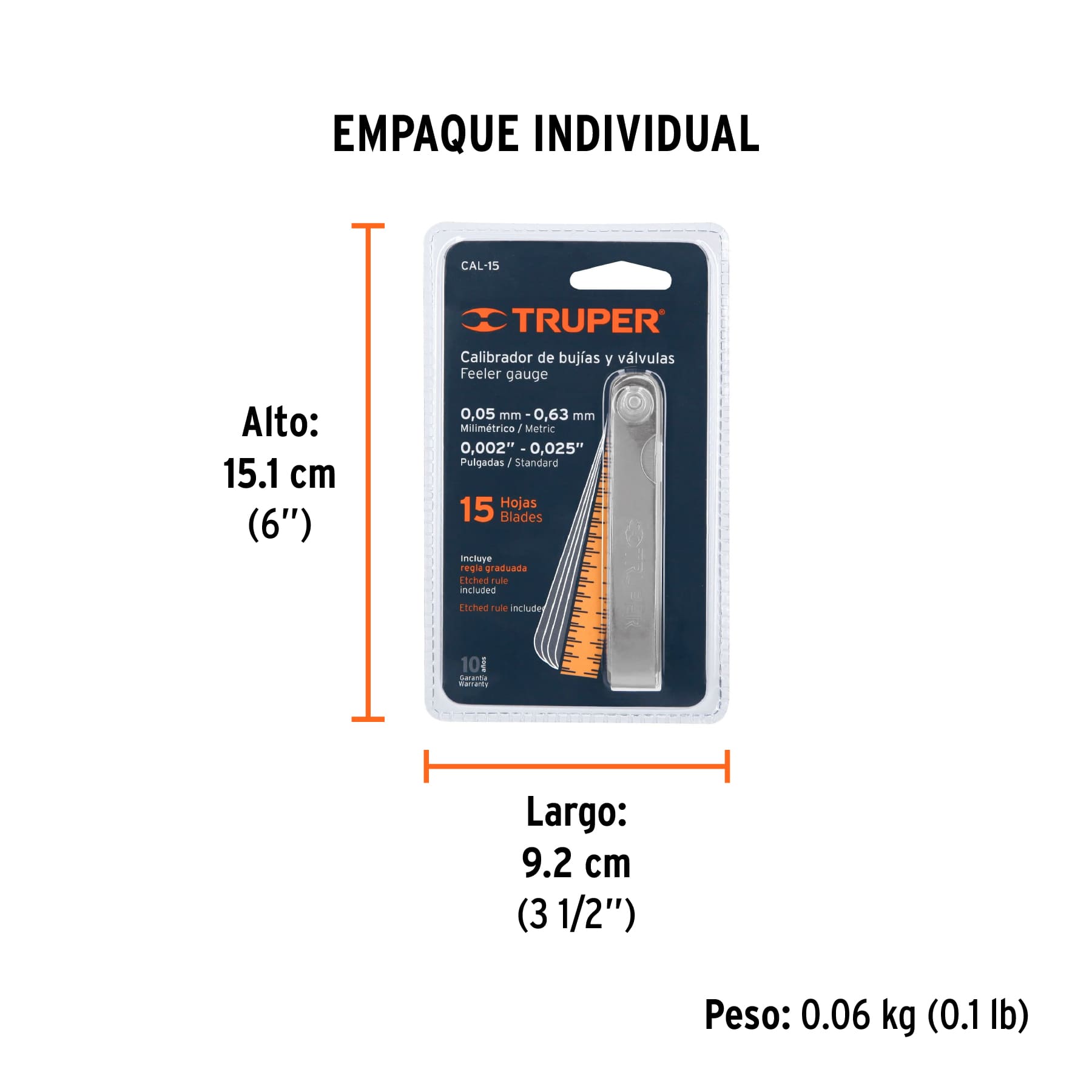 CALIBRADOR DE HOJAS TRUPER DE 15 LÁMINAS EN MM Y PULGADAS, REF 14395