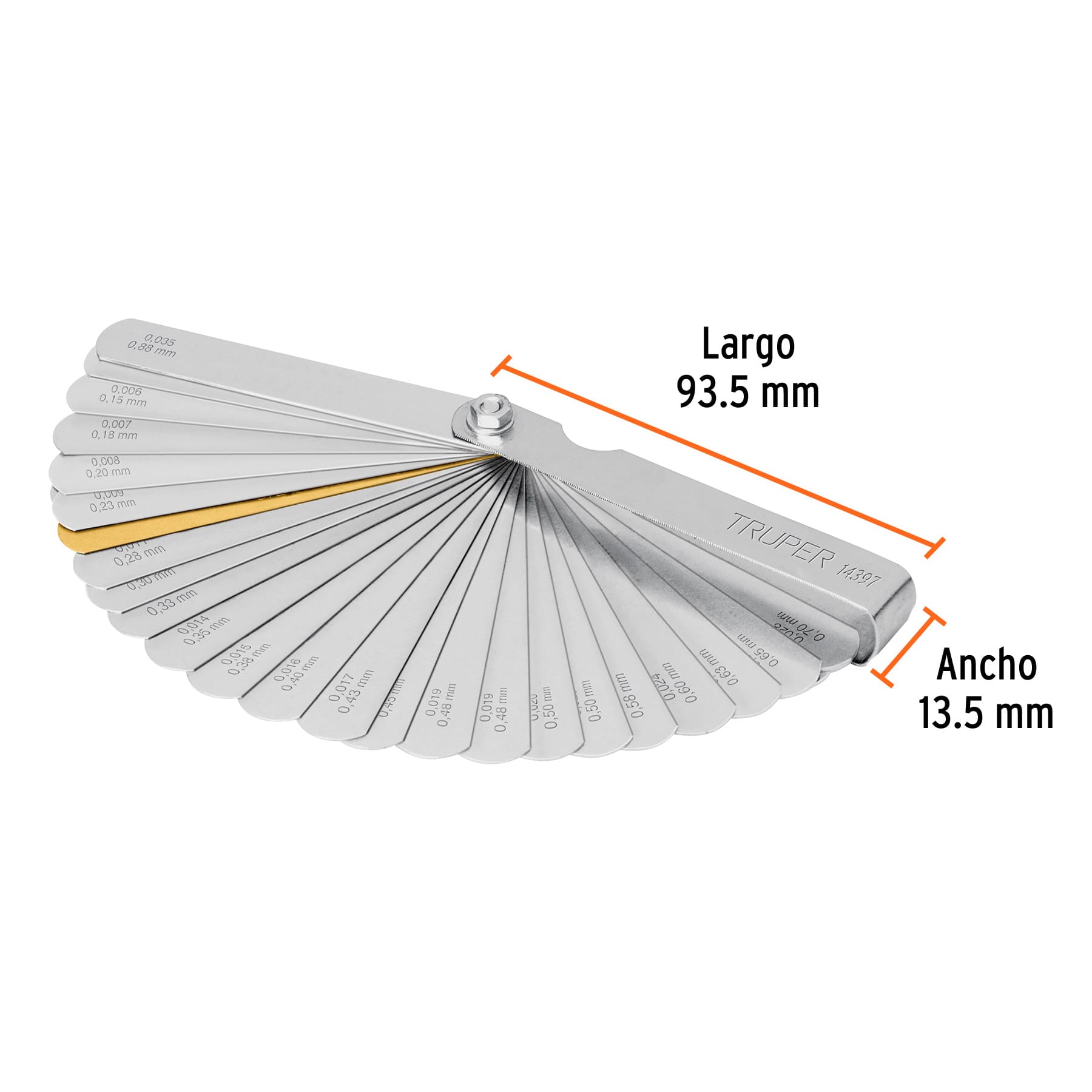 CALIBRADOR DE HOJAS TRUPER DE 32 LÁMINAS EN MM Y PULGADAS, REF 14397