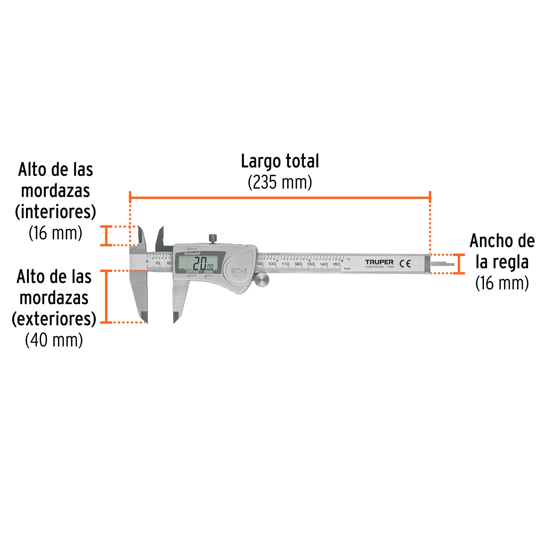 CALIBRADOR VERNIER DIGITAL DE 6” TRUPER, MEDICIÓN EN MM Y PULGADAS, REF 14388