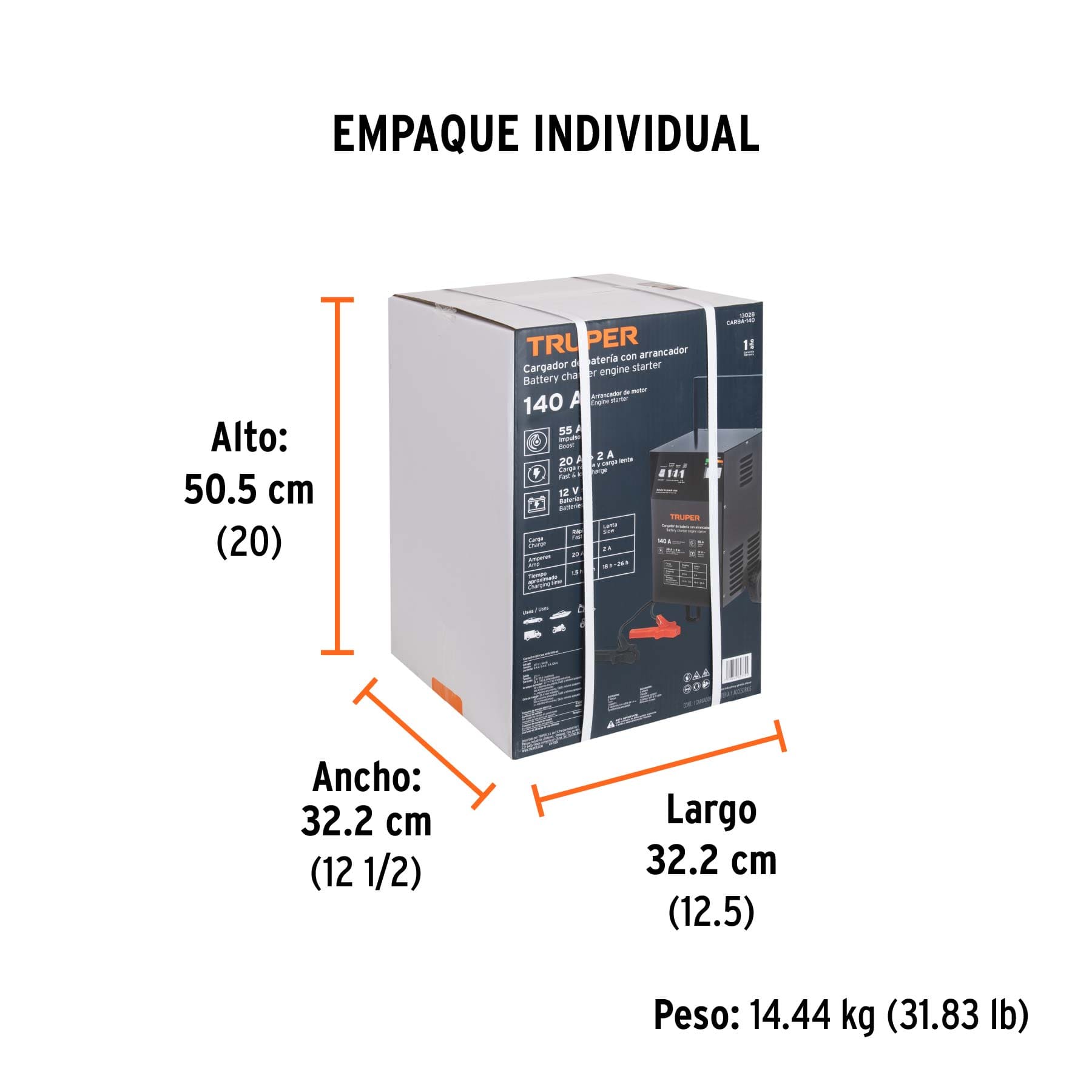 CARGADOR DE BATERÍAS 12 V CON ARRANCADOR DE 140 A TRUPER, REF 13028