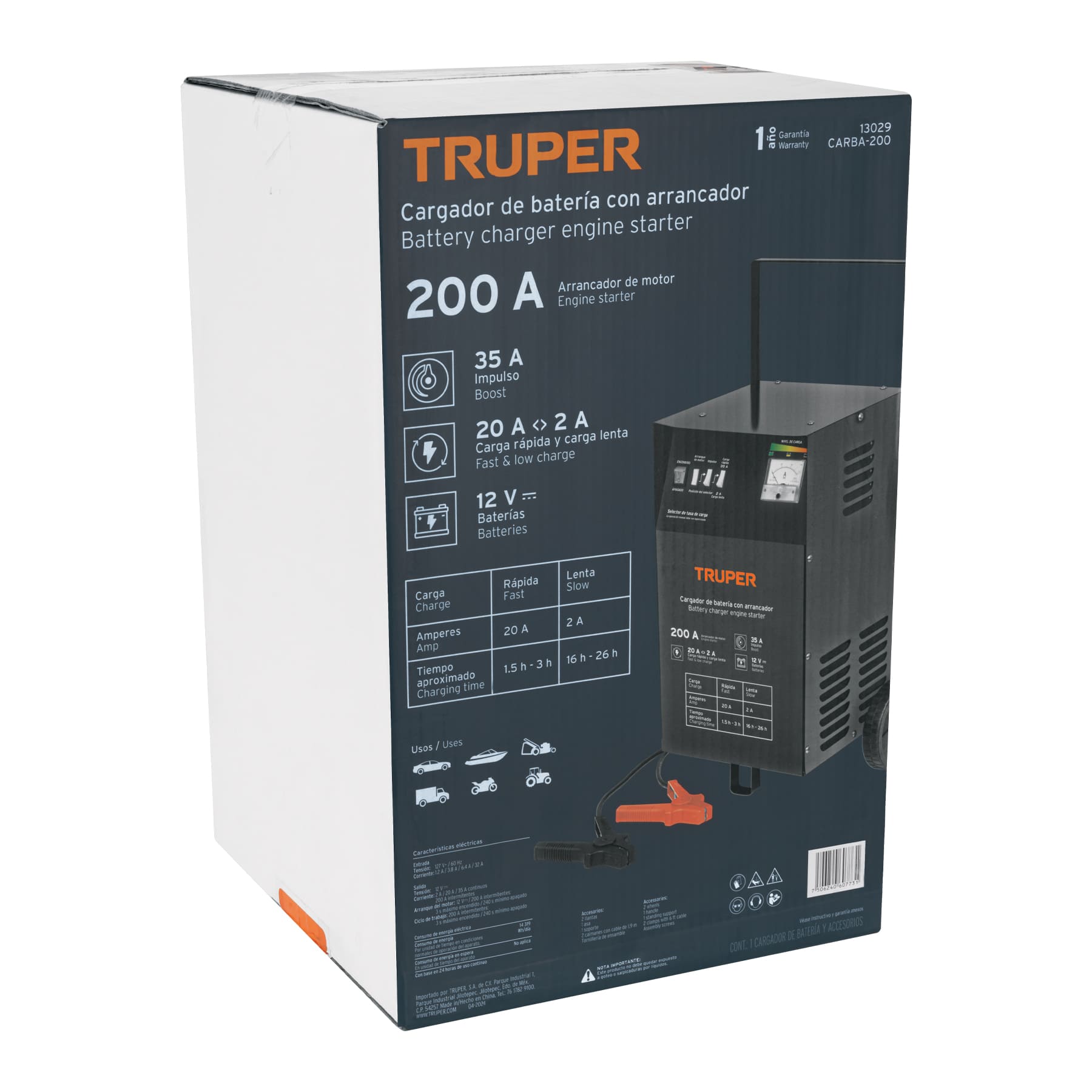 CARGADOR DE BATERÍAS 12 V CON ARRANCADOR DE 200 A TRUPER, REF. 13029