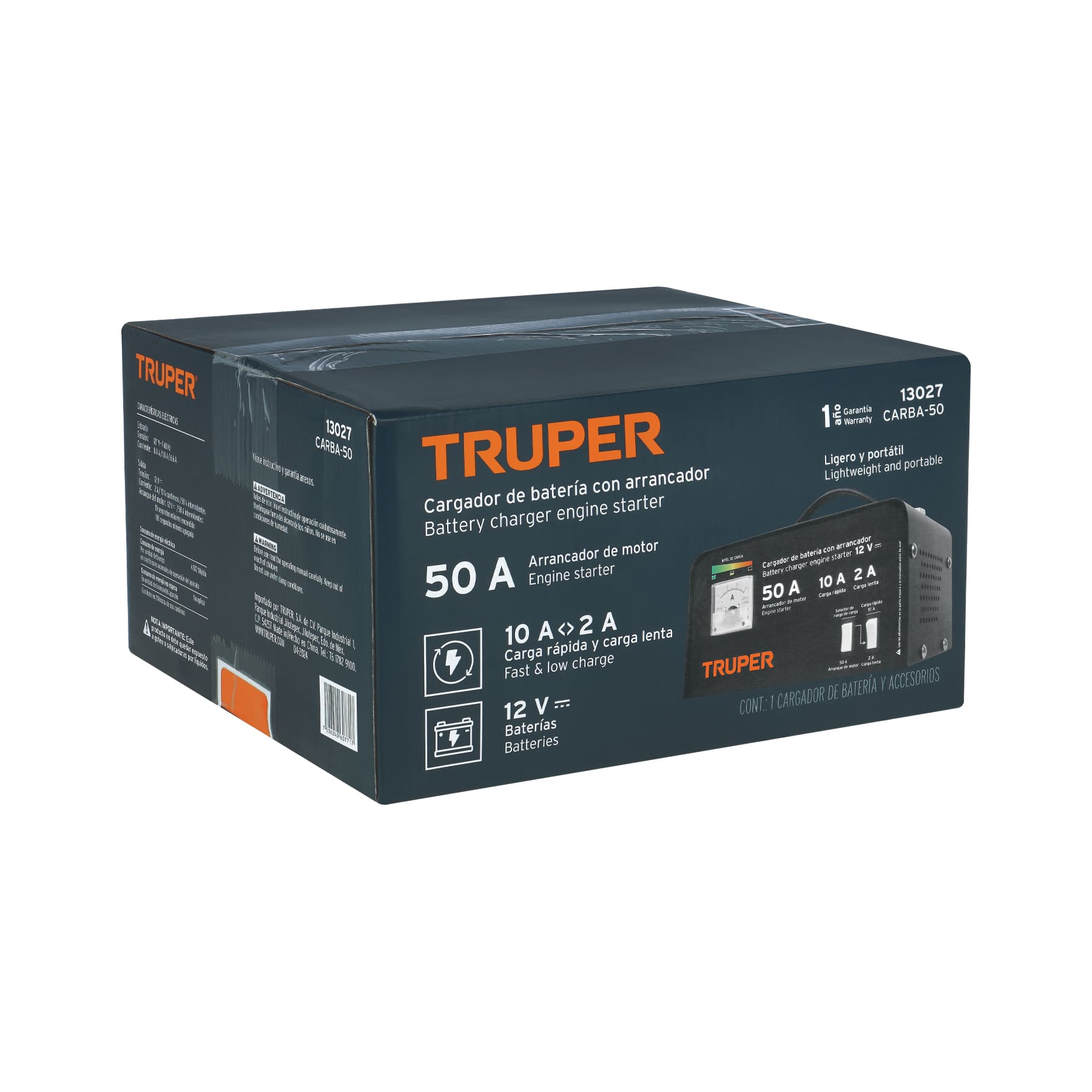 Cargador de Baterías 12V con Arrancador de Motor 50A Truper Ref 13027