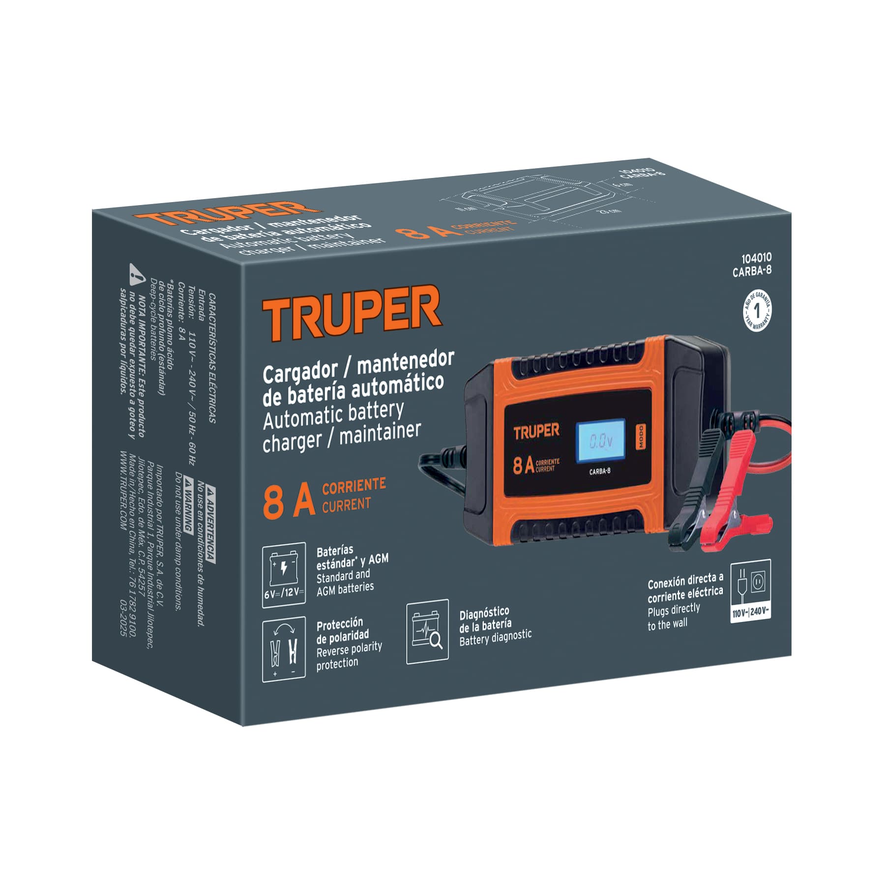 CARGADOR Y MANTENEDOR INTELIGENTE DE BATERÍAS 8 A 12 V / 24 V TRUPER, REF 104010.