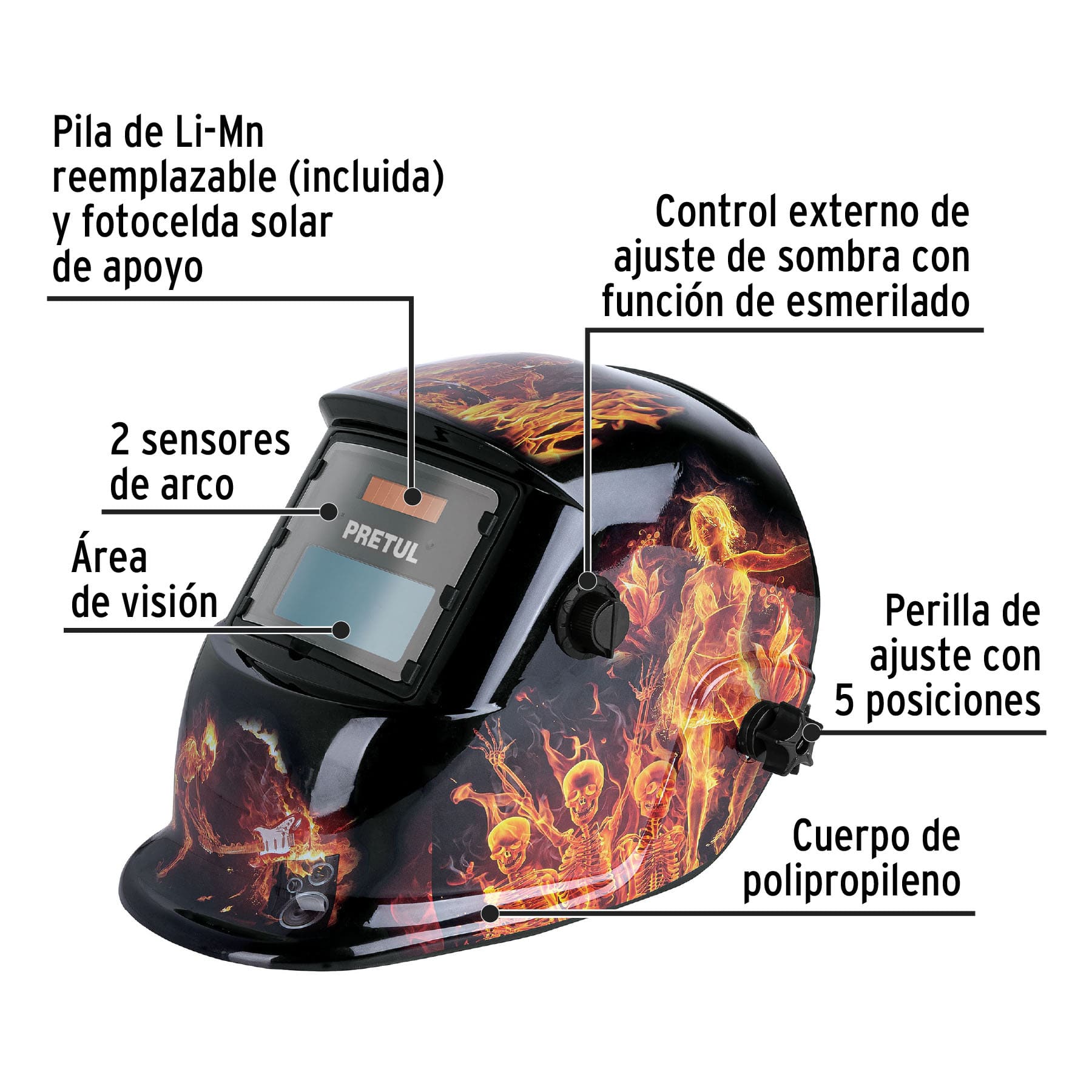 Careta Inteligente para Soldar con Oscurecimiento Automático Pretul, Ref 29011