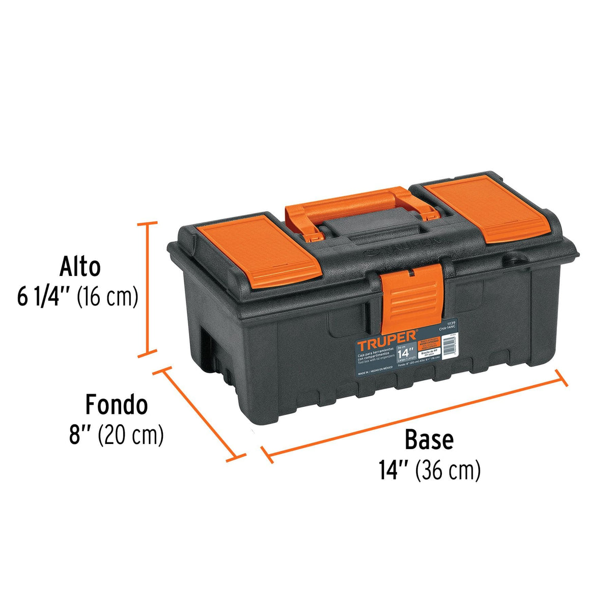 CAJA PARA HERRAMIENTAS DE 14” CON COMPARTIMENTOS, TRUPER REF 11139