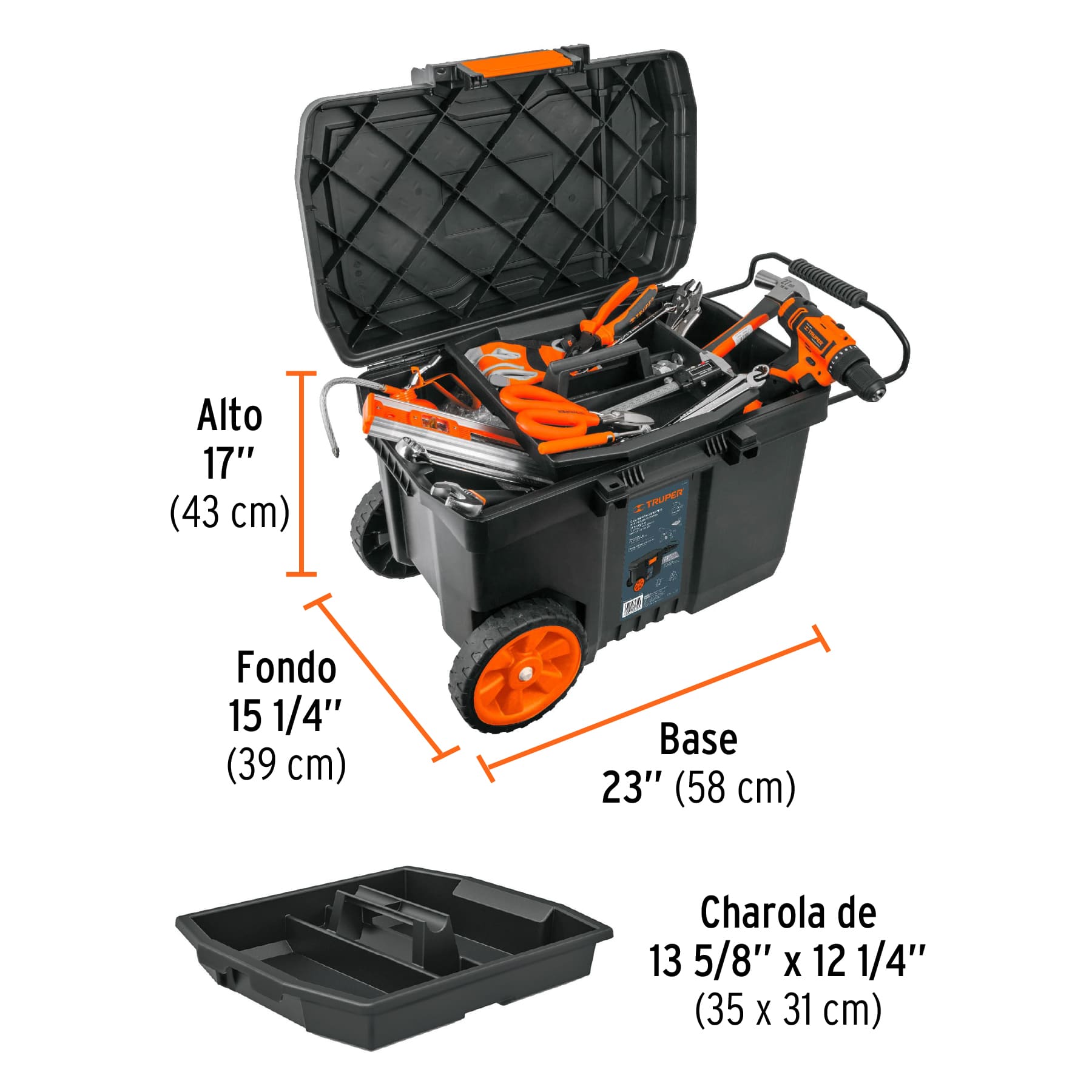 Caja para herramienta de 23" con ruedas y mango Truper Ref 10902