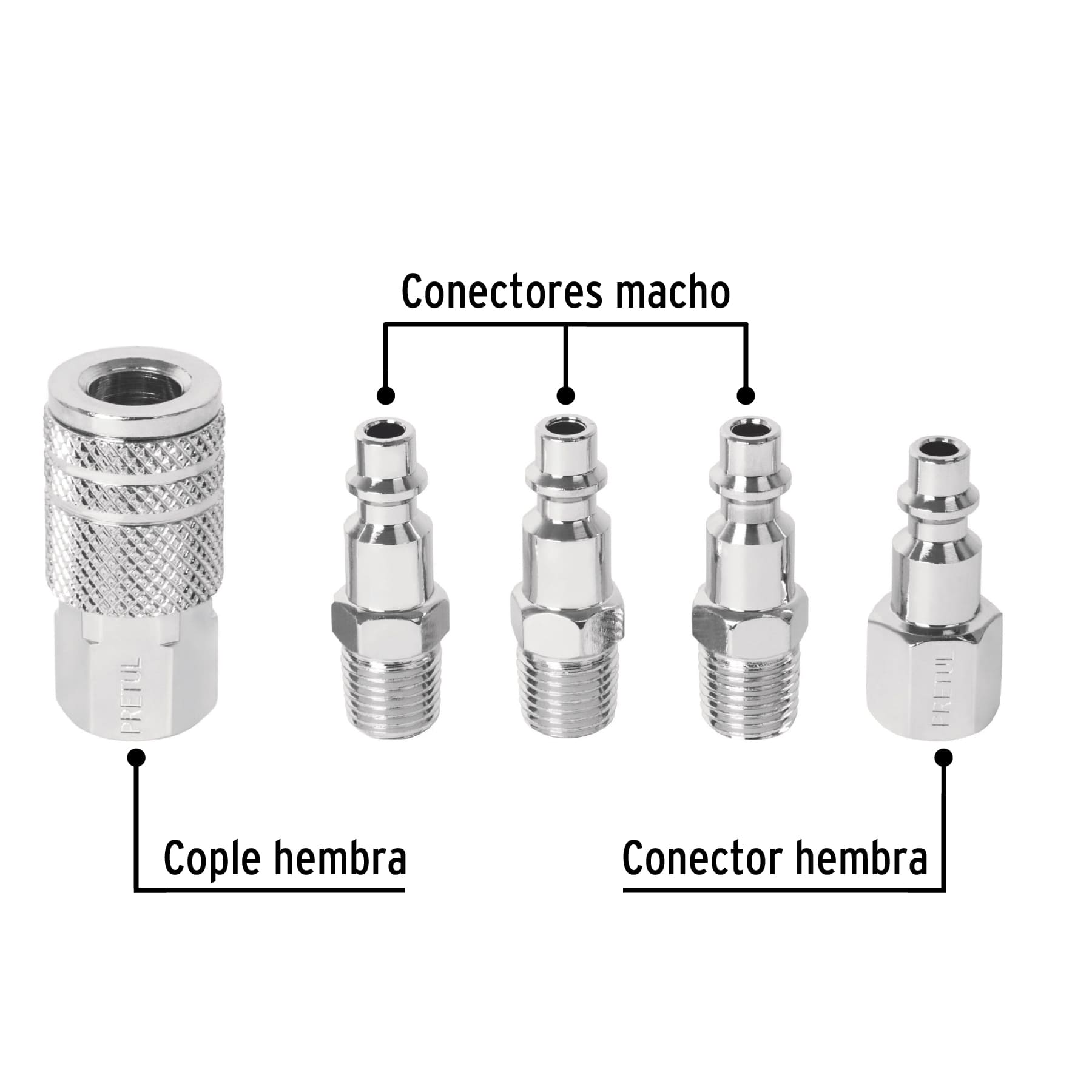 Juego de Conectores Rápidos para Compresor 1/4” NPT x 5 Piezas Pretul 27021
