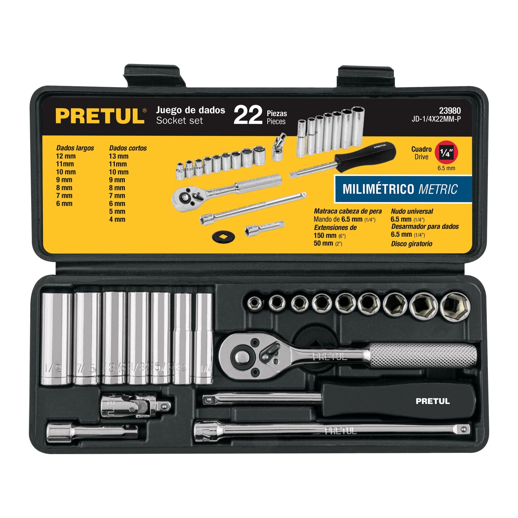 Juego de Copas 1/4” Truper de 22 Piezas Milimétricas, Ref 23980