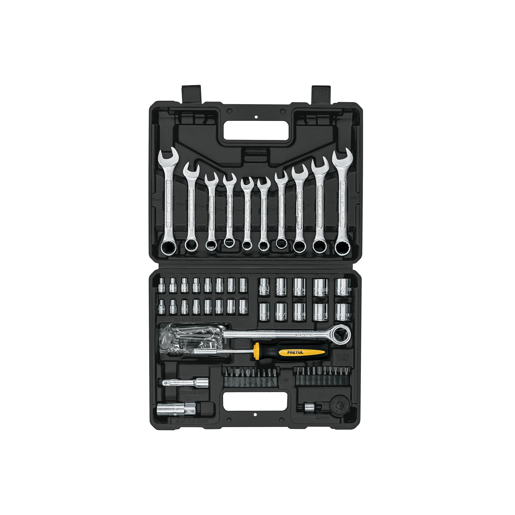 Juego de Copas y llaves 1/4" y 3/8" Milimétros y Pulgadas, Truper de 70 Piezas, Ref 22981