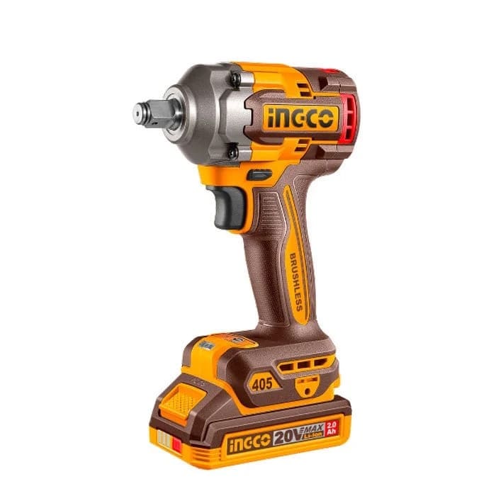 COMBO LLAVE DE IMPACTO 1/2” 20 V BRUSHLESS 405 NM CON 2 BATERÍAS, LÁMPARA Y 10 COPAS, INGCO REF UCOSLI23056