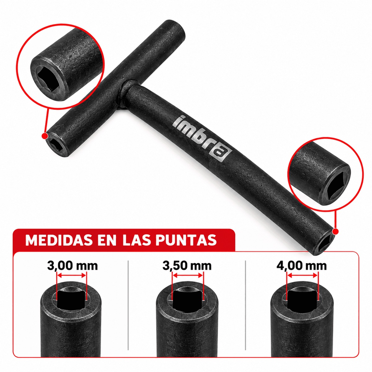 LLAVE EN T PARA AJUSTE DE VÁLVULAS Y BALANCINES 3 / 3,5 / 4 MM, IMBRA REF 207131B
