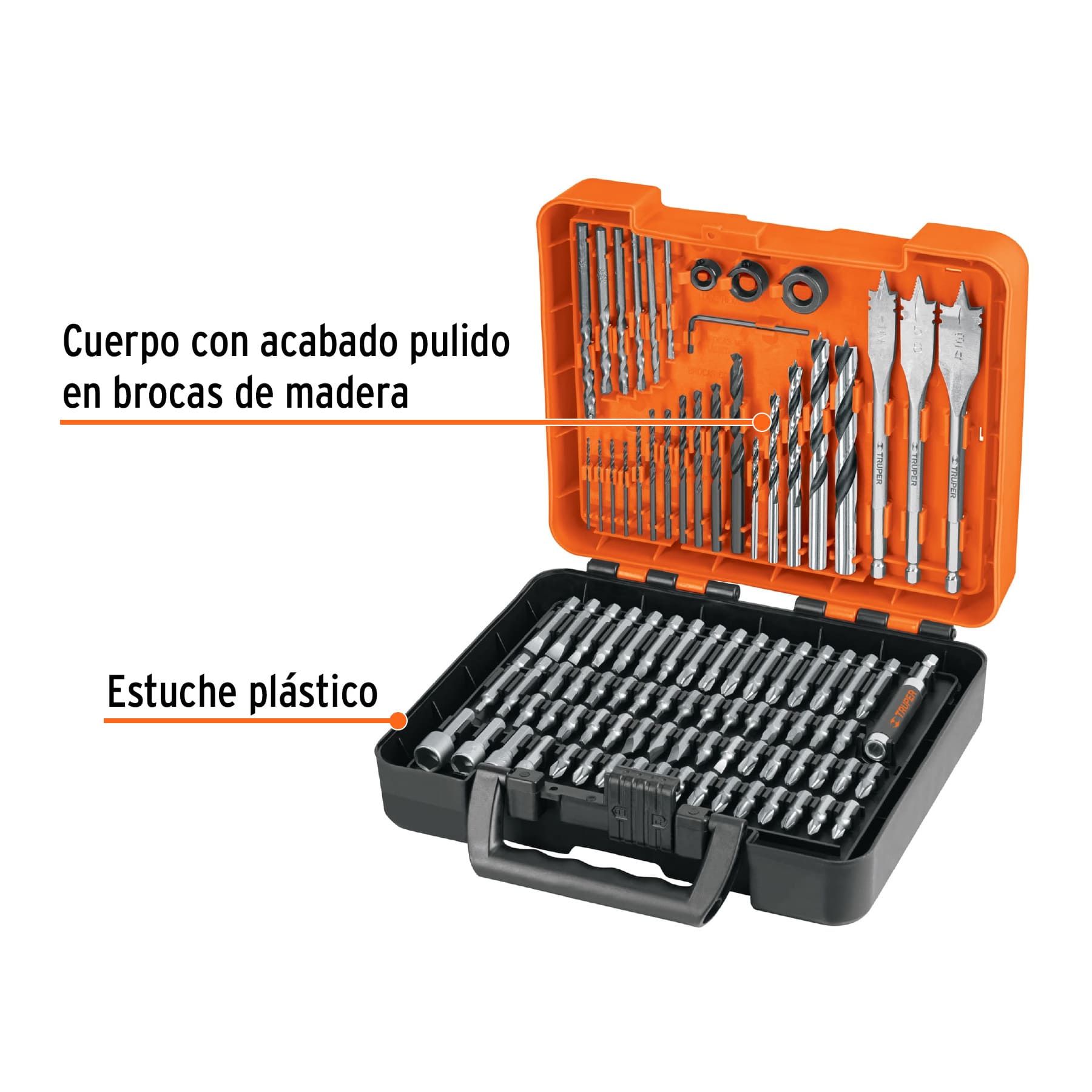 KIT DE BROCAS Y PUNTAS PARA TALADRO TRUPER DE 100 PIEZAS, REF 100872