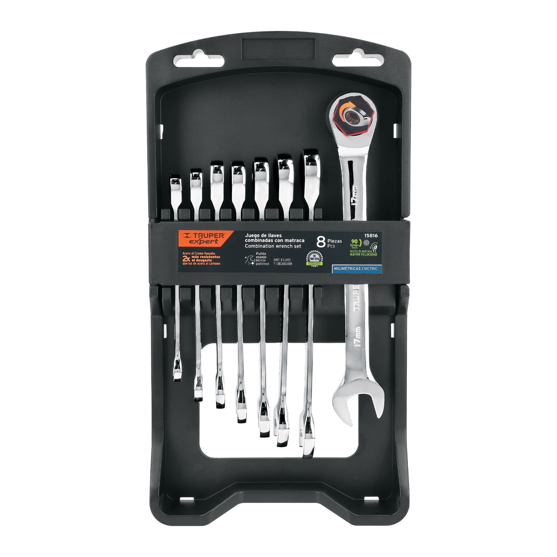 JUEGO DE LLAVES RATCHET MÉTRICAS TRUPER EXPERT DE 8 PIEZAS, REF 15816