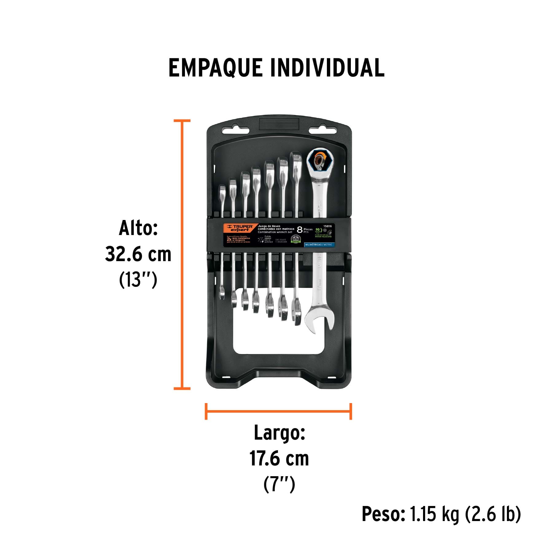 JUEGO DE LLAVES RATCHET MÉTRICAS TRUPER EXPERT DE 8 PIEZAS, REF 15816
