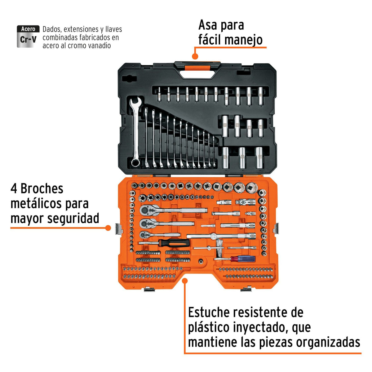 JUEGO MAESTRO DE HERRAMIENTAS PARA MECÁNICO 211 PIEZAS, 1/4”, 3/8” Y 1/2”, MÉTRICO Y PULGADAS, TRUPER REF 15695