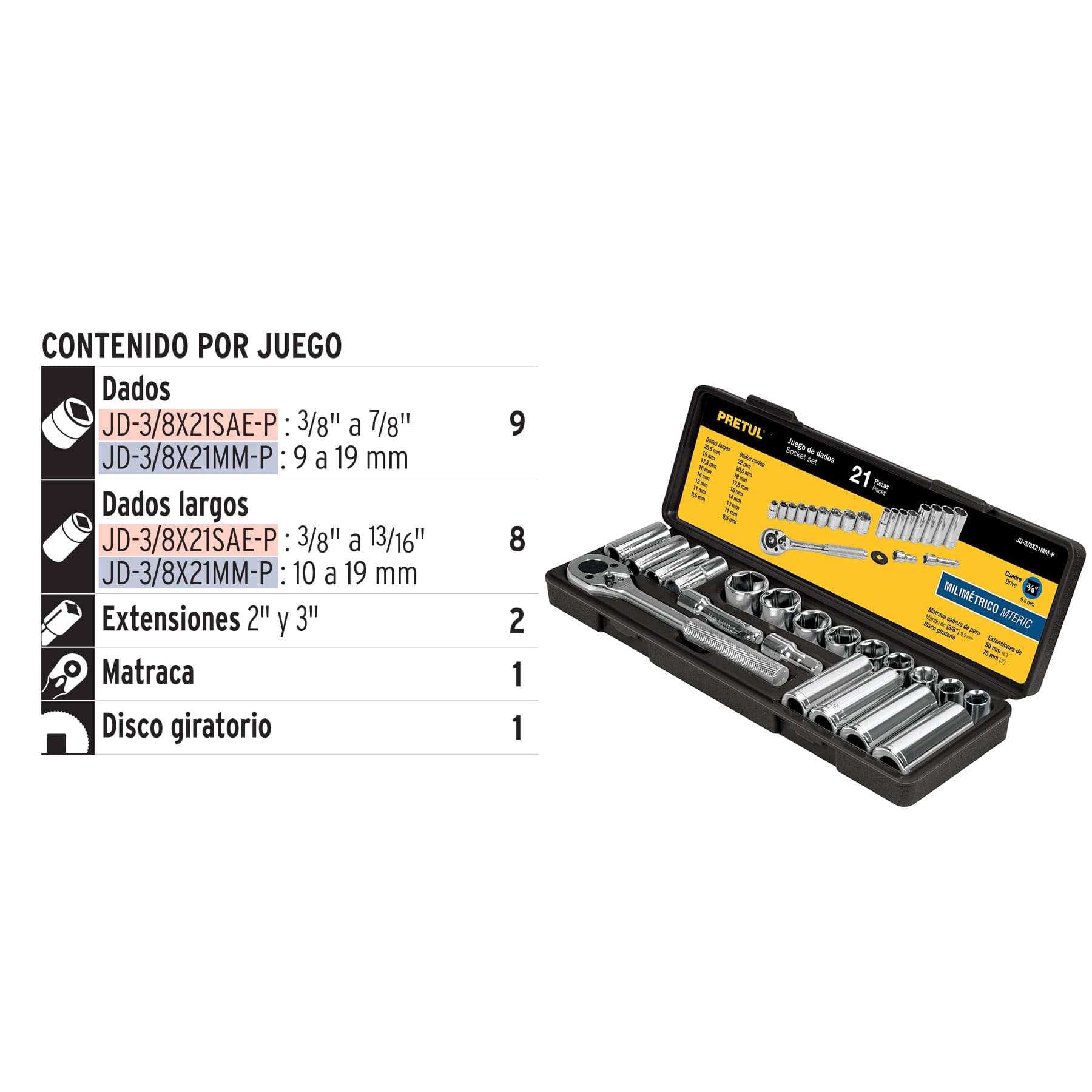 Juego de copas 3/8" Truper de 21 Piezas Milimétricas, Ref 21191