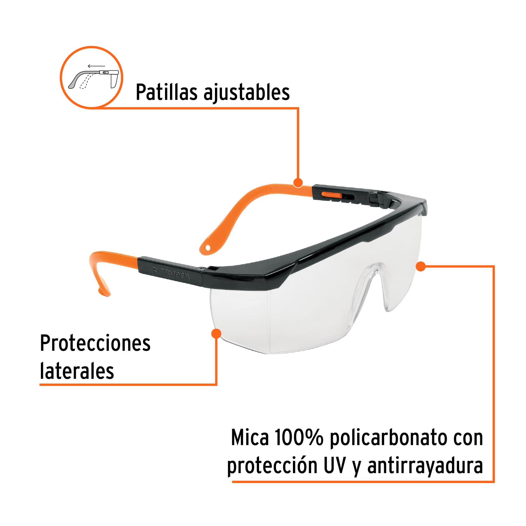 Lentes de Seguridad Transparentes Ajustables con Protección UV Truper 14284