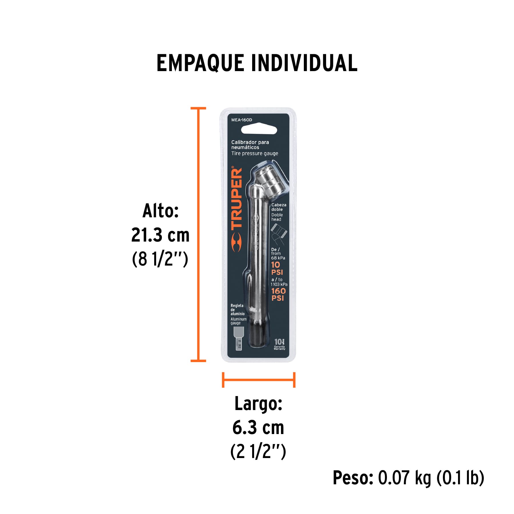 Calibrador de Presión para Llantas 160 PSI Cabeza Doble Truper Ref 19100