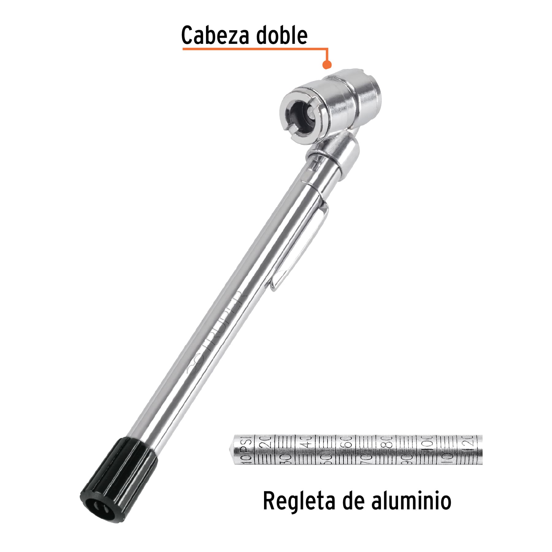 Calibrador de Presión para Llantas 160 PSI Cabeza Doble Truper Ref 19100