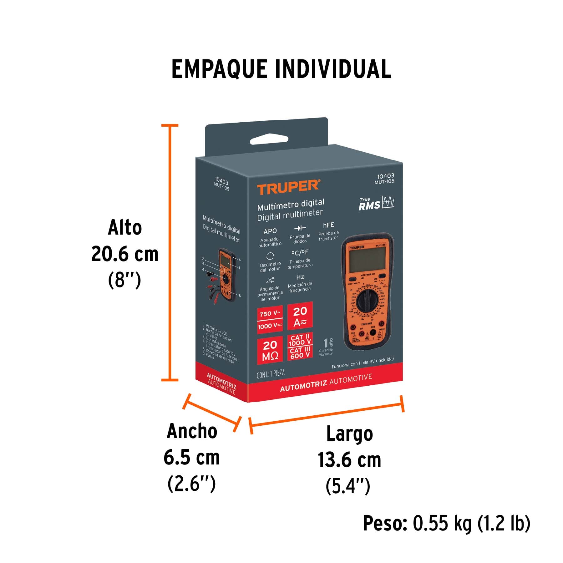 Multímetro Digital Automotriz True RMS Profesional Truper Ref 10403