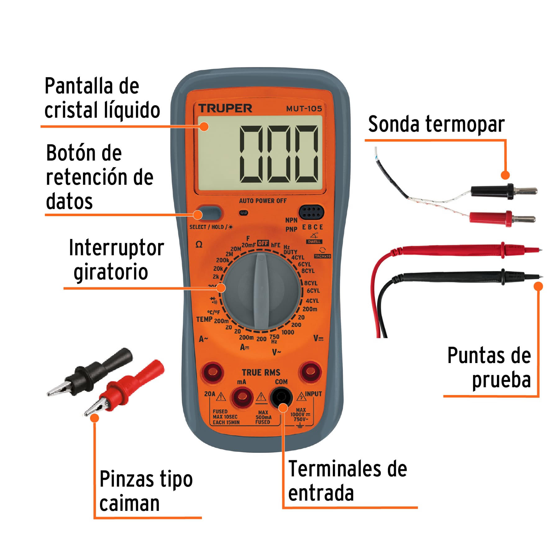Multímetro Digital Automotriz True RMS Profesional Truper Ref 10403
