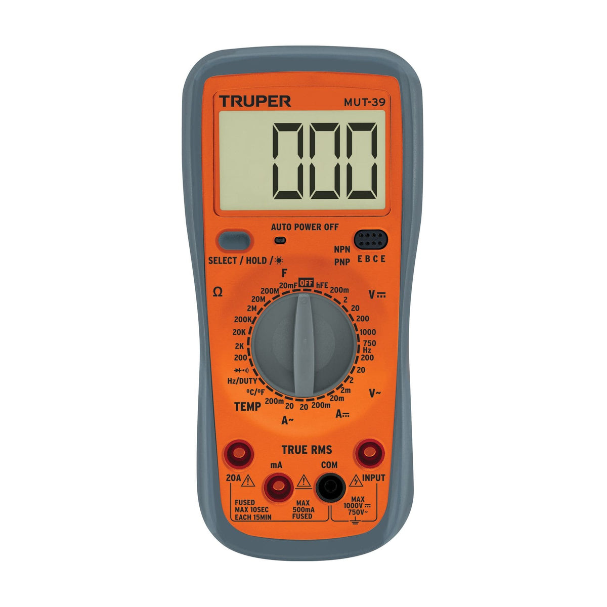 MULTÍMETRO DIGITAL PROFESIONAL TRUE RMS CON TEMPERATURA, 1000 V / 20 A, TRUPER REF 10402