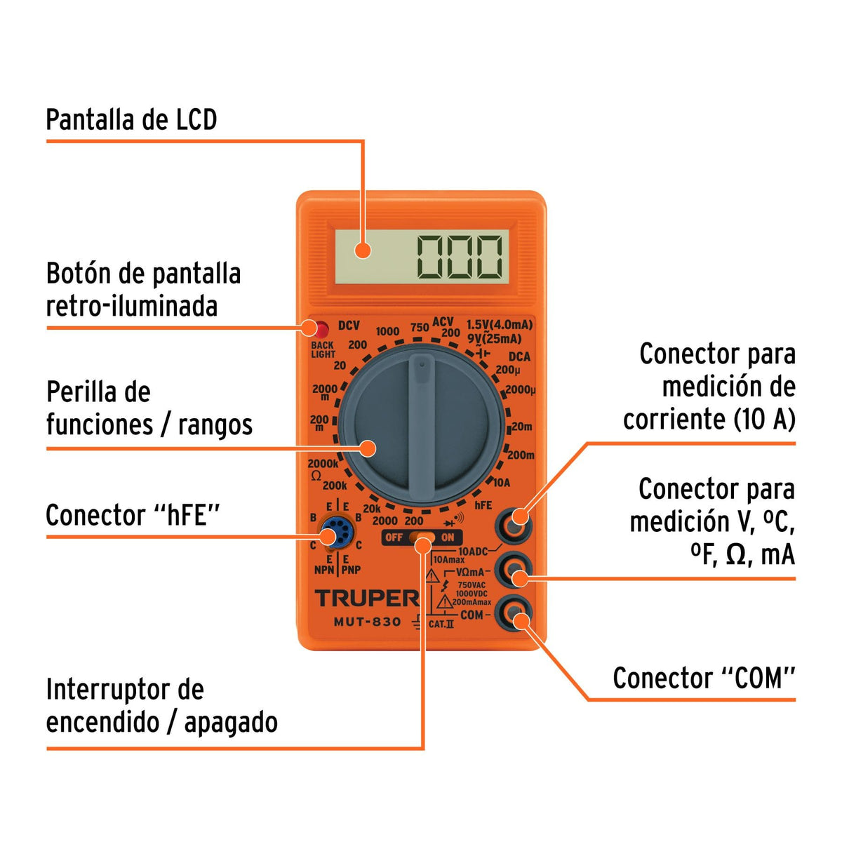 MULTÍMETRO DIGITAL ESCOLAR PARA MEDICIONES BÁSICAS, TRUPER REF 10400