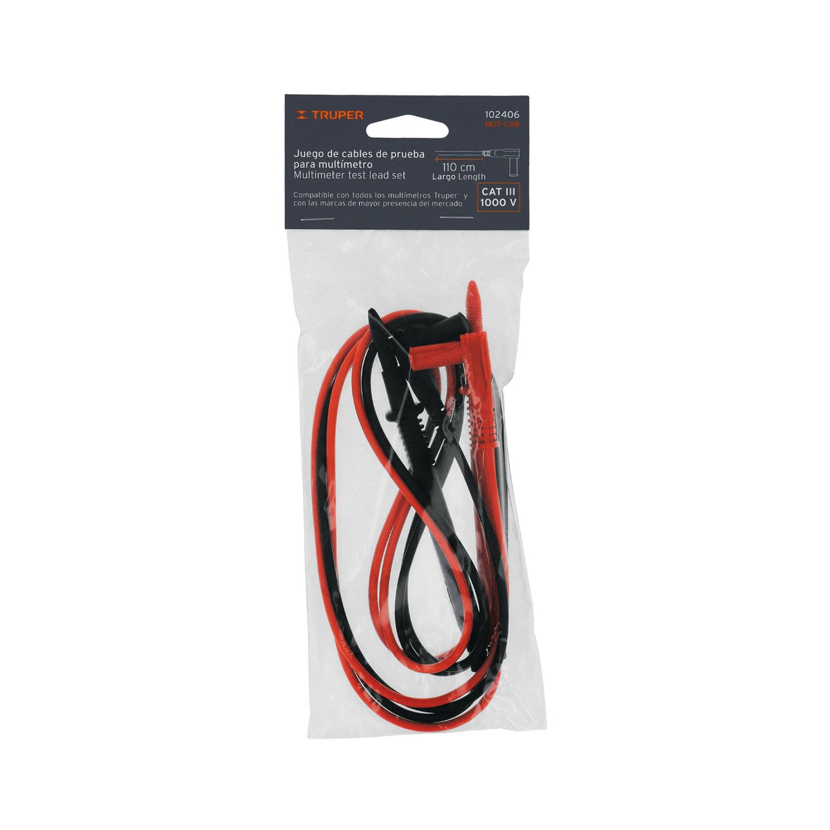 JUEGO DE CABLES Y PUNTAS DE PRUEBA PARA MULTÍMETRO 1000 V, TRUPER REF 102406