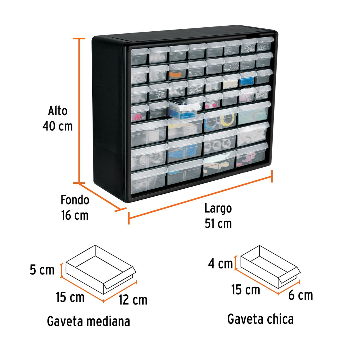 ORGANIZADOR PARA PIEZAS PEQUEÑAS DE 44 GAVETAS, TRUPER REF 102642