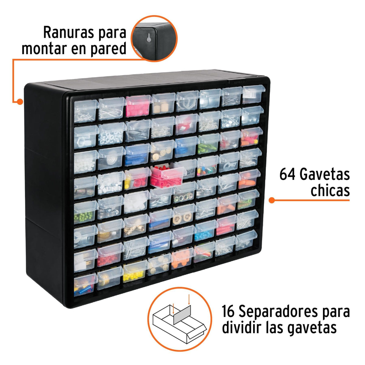 ORGANIZADOR DE 64 GAVETAS PARA COMPONENTES PEQUEÑOS, TRUPER REF 10895