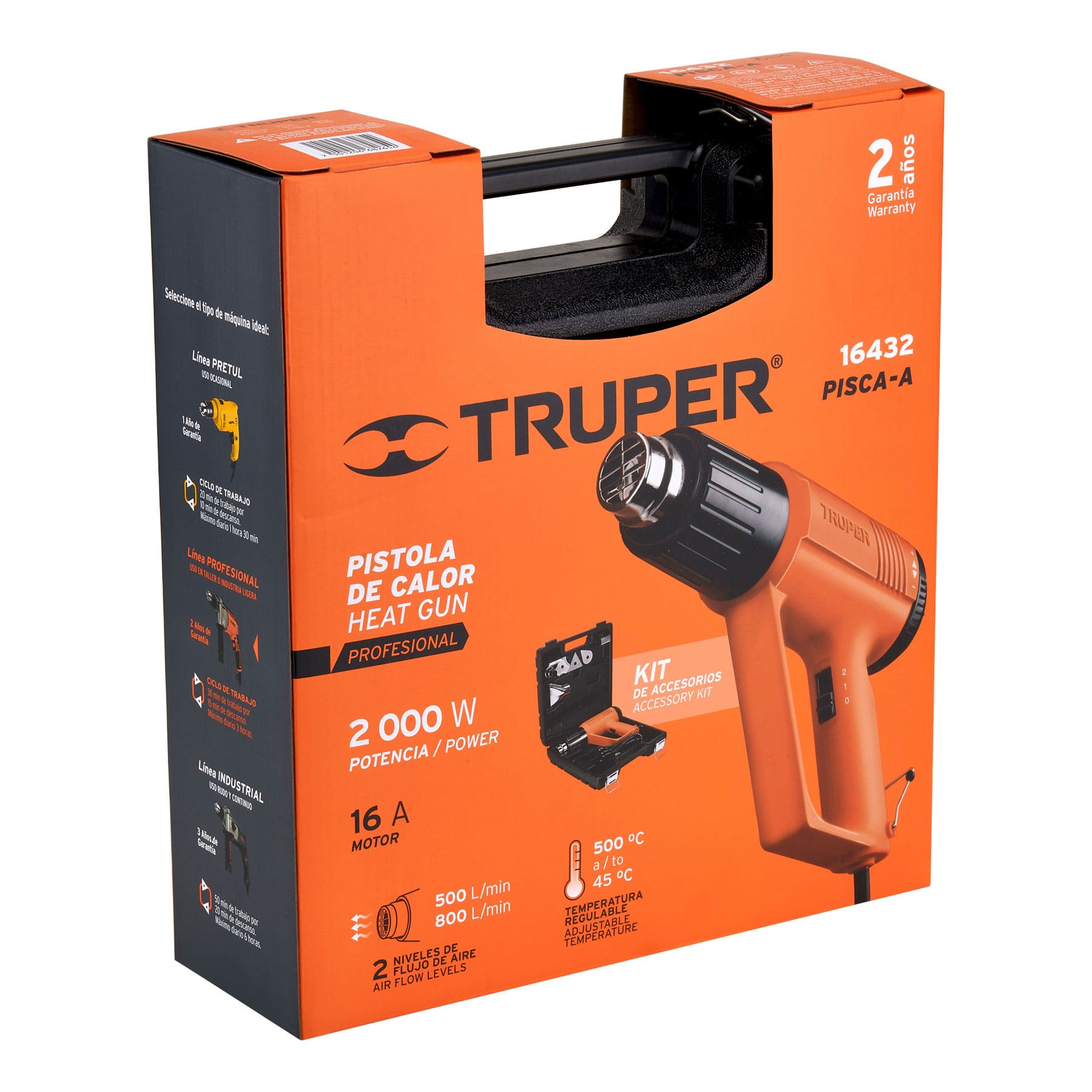 Pistola de Calor Profesional 2000W con 9 Accesorios Truper PRO Ref 16432