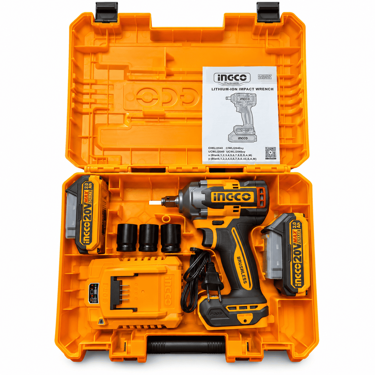 LLAVE DE IMPACTO INALÁMBRICA 1/2” 20 V BRUSHLESS 400 NM CON 2 BATERÍAS, INGCO REF UCIWLI2040